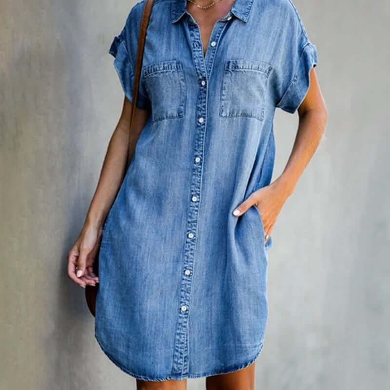 Ava™ Stylish Denim Dress with Belly Coverage