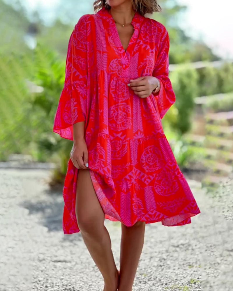 Sara™ Boho Style Loose Sleeve Dress